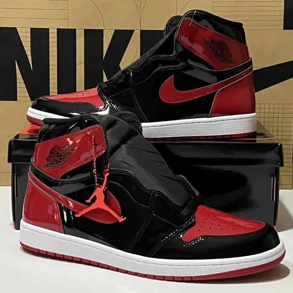 Nike Air Jordan 1 Retro High Patent Leather Bred Black Red Size 14 555088-063